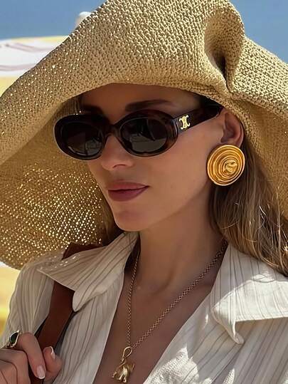 1pc Retro Oval Frame Women's Fashion Glasses, High-End Street Style Fashion Glasses