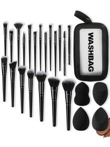 25pcs/1pc Complete Makeup Brush Set Includes 20 Soft Makeup Brushes-Such As Powder Brush, Blush Brush, Contour Brush, Highlighter Brush, Foundation Brush, Nose Contour Brush, Eyeshadow Brush, Eyebrow Brush, Lip Brush, And Detail Brush-Plus 1 Travel-Friendly Waterproof Makeup Bag And 4 Liquid Beauty Eggs; Ideal For Beginners, Professional Makeup Artists, And Novice Beauty Practice. - Black - View 1