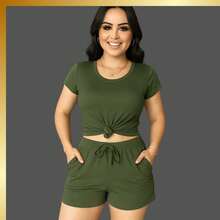 Women's Casual Party Set, Elegant And Sensual, Knitted Fabric, Crossed Knot, Faux Pockets, Faux Drawstring, Comfortable, Beach, Vacation, Night Out, Home, Office, Sports, Summer, Winter - 軍綠色 - 查看 1
