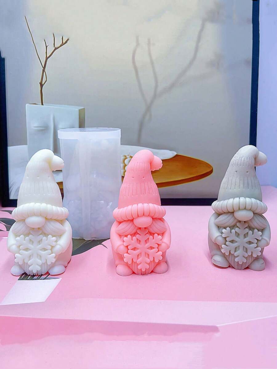 新款雪花矮人硅胶蜡烛模具 DIY雪花矮人装饰品 节日礼物硅胶模具 - A-白色 - 查看 1