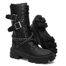 Women's High-Top Ankle Boot With Heel And Chain Detail - màu đen - Xem 7