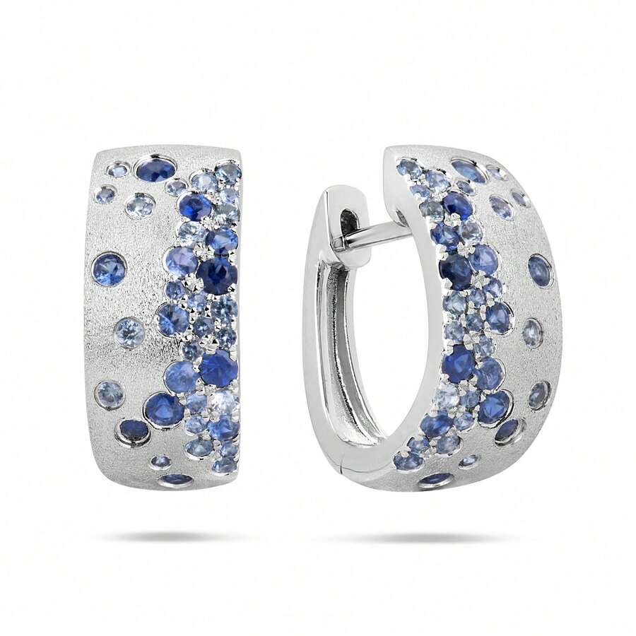 Orecchini a cerchio di lusso alla moda in argento, adatti per le donne, impreziositi da zirconi cubici blu, accessorio affascinante per celebrazioni e feste, anche un ottimo regalo di Natale - Due colori - Visualizzare 1