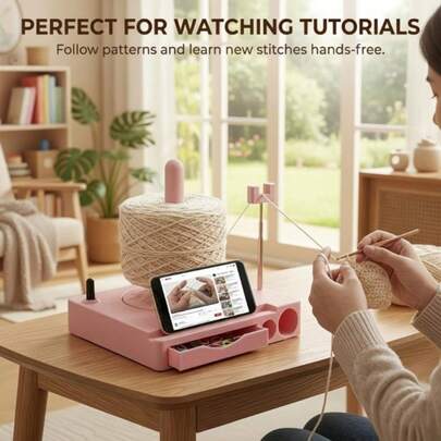 1pc Portable Multi-Function Yarn Winder With Phone Holder, Multi-Function Yarn Bowl With Detachable Spool Holder, Crochet Accessories Storage Box, Travel Handcraft Yarn Management Tool, Plastic Yarn Dispenser, Tangle-Free Yarn Winding, Handcraft Yarn Material Management Tool