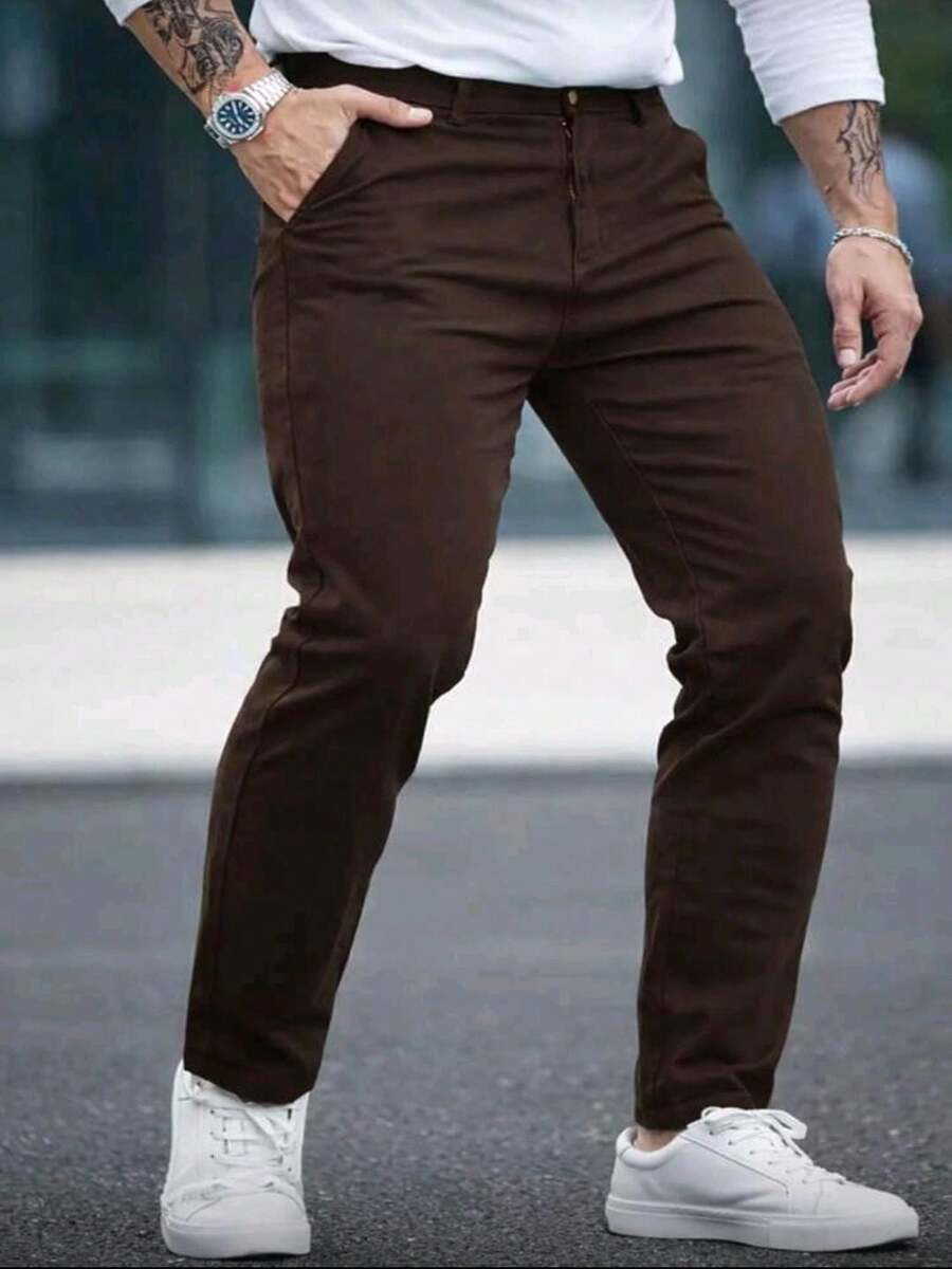 Men's Twill Pants, Mid-Rise Waist – Sizes 36 To 46, All Pockets, Drawstring, Halloween, Christmas - 鏽棕色 - 查看 1