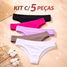 Kit com 5 Calcinhas Sem costura  canelada Tanga corte a Laser Não Marca na Roupa Confortavel - Multicolorido - Visão 3