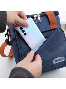 时尚保温冷藏包] 大容量单件装保温野餐冷藏包 - 双层，时尚斜挎，加厚保温午餐包，带肩带的户外食品保鲜手提包 - 單層 - 查看 6