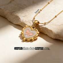 Stainless Steel Heart-Shaped Butterfly Pendant Necklace - Elegant Enamel Butterfly Pendant Necklace For Women, Minimalist Gold Jewelry Gift - Gold - View 10