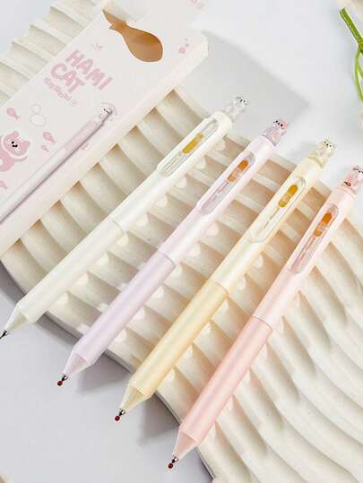 4pcs/Box Creative Cat Shaped 0.5mm Quick-Drying Water-Based Pens, Containing Quick-Drying Black Ink And Lightweight Plastic Pen Body. These Black Water-Based Pens Are Office Supplies, Designed With Cute Cat Motifs Paired With Pearl Glitter, And Equipped With A Pressing Mechanism. Smooth Writing, Suitable For Office, Journaling, Gifts For Cat Lovers, Novelty Stationery, Creative Design, Made Of Durable Materials, Ideal For Office Workers And Students.