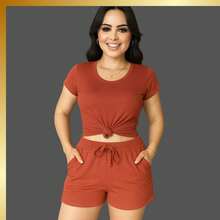 Women's Casual Party Set, Elegant And Sensual, Knitted Fabric, Crossed Knot, Faux Pockets, Faux Drawstring, Comfortable, Beach, Vacation, Night Out, Home, Office, Sports, Summer, Winter - 亮橙色 - 查看 1