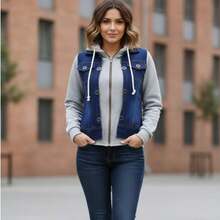 Chamarra Dual Confort Mezclilla Strech Mangas de Algodón - Azul Marino - Ver 1