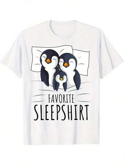 Pijama de Pingüino Durmiendo, Favorito de los Amantes de los Pingüinos, Camiseta de Verano de Manga Corta Cómoda e Informal