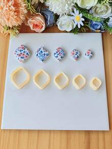 5 piezas Juego de cortadores de arcilla polimérica con formas geométricas irregulares, óvalo, rombo redondeado, triángulo, forma orgánica, moldes de arcilla suave minimalistas para pendientes DIY, colgantes, broches y herramientas manuales de cerámica - Naranja - Ver 11