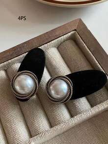 2pcs/4pcs Set New Black Pearl Elegant Hair Clips For Women - Black and White - View 5