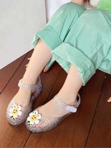 Cute Kids Jelly Sandals, Cartoon Bee Design Crystal Princess Shoes, Hollow Breathable Closed Toe Girls Summer Beach Shoes - Clear - View 2