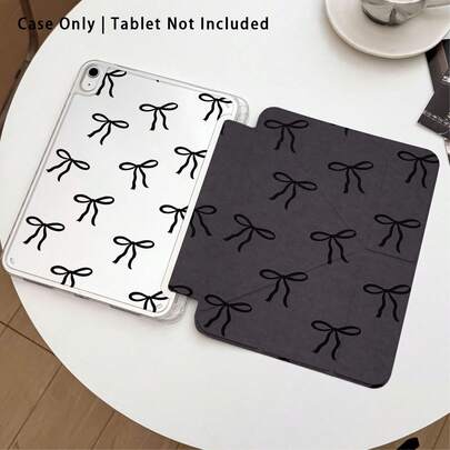 黑色蝴蝶结图案亚克力水晶平板保护套，带支架，兼容三星A9/A9+/S9/S9FE/A11/A11+/S11/S10 FE/S10 FE+/S10 Lite、苹果Air 5/6、荣耀、Matepad等热门机型。可折叠防弯折，硅胶加固边角，自动唤醒/睡眠功能，内置笔槽，多角度可折叠支架——完美日常保护，节日理想礼物。