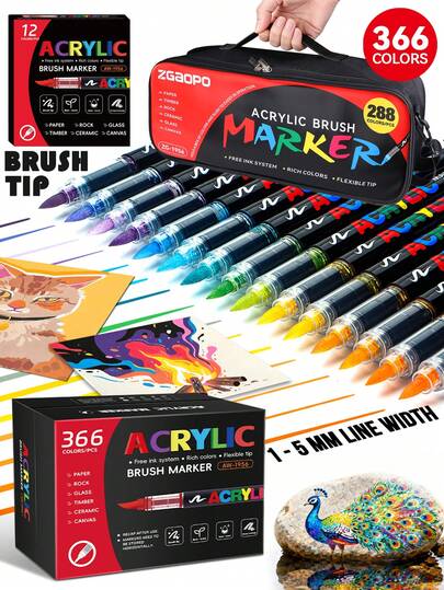 [Number Of Colors] Acrylic Paint Markers, Liquid Ink Auto Control Acrylic Pigment Markers, Rich Ink, Smooth Writing, Comprehensive Color Classification, Stackable Colors, Strong Coverage, Felt Tip Stationery Set, Suitable For Canvas, Rock Painting, Wood