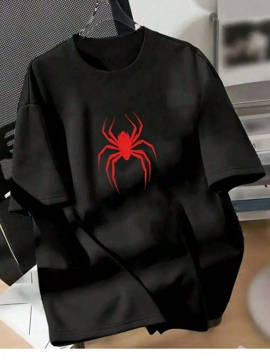 Camiseta Masculina Estampa Aranha Spider Linda Casual Confortavel Top ENVIO IMEDIATO - Preto - Visão 1