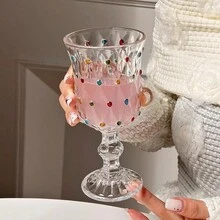 2只复古欧式波点高脚玻璃红酒杯，彩绘葡萄图案葡萄酒杯，高档白兰地香槟杯 - 透明 - 查看 6