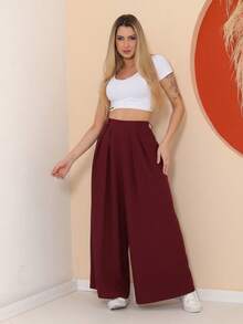Women's Wide Leg High Waist Wide Leg Pants - 紫紅色 - 查看 8
