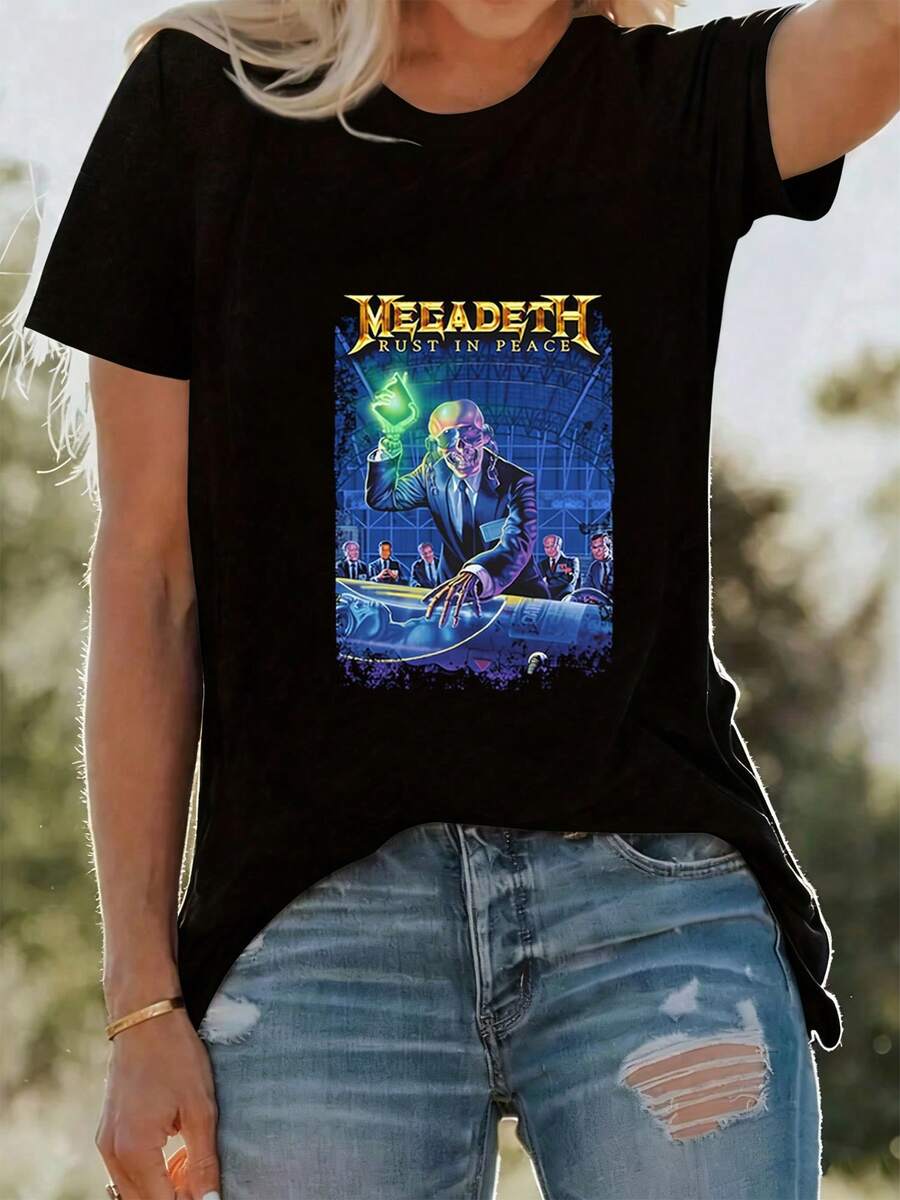 crop tops de dama ofertas ropa mujer vintage tops de mujerbasicos mujer Negro estilo ilustracion Megadeth Rust in Peace portada album hombre traje gafas laboratorio multitudes energia brillante recomendado para fans de heavy metal - Negro - Ver 1