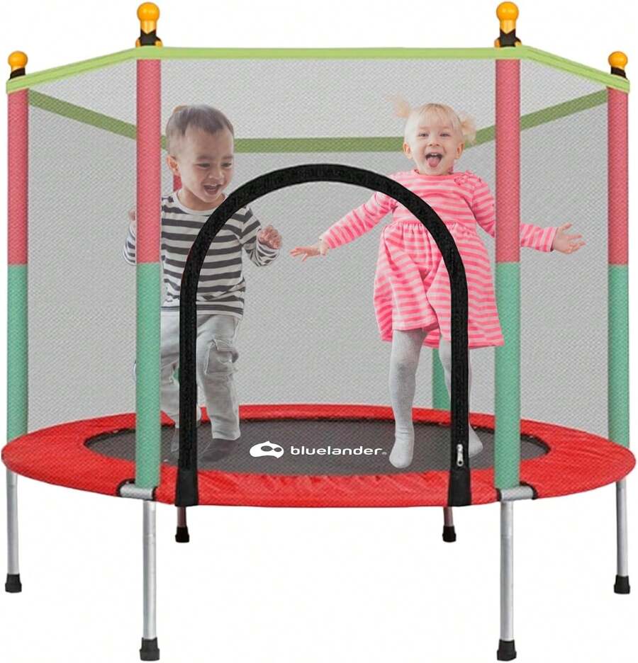 Bluelander Trampolín Brincolin para Niños, Niñas, Red , Resortes Reforzados, Barras Acolchadas, Trampolín Infantil  y Resistente para Uso Interiores y Exteriores, 1.40 Metros - Rojo - Ver 1