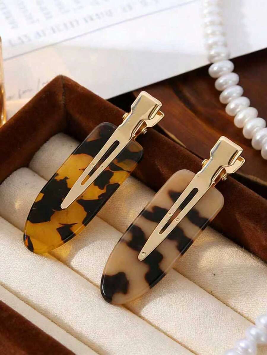 女士玳瑁纹发夹 - 优雅鳄鱼夹设计，适合日常佩戴、派对和特殊场合，时尚发饰，提升发型，爪夹 - 彩色 - 查看 1