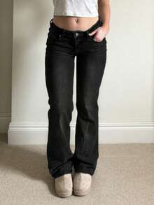 PETITE Low Rise School Outfits Y2k Flare Leg Jeans - Black - View 5
