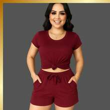Women's Casual Party Set, Elegant And Sensual, Knitted Fabric, Crossed Knot, Faux Pockets, Faux Drawstring, Comfortable, Beach, Vacation, Night Out, Home, Office, Sports, Summer, Winter - Gỗ đỏ - Xem 1