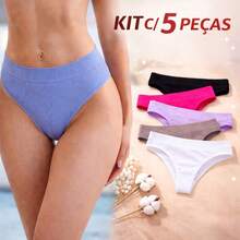 Kit com 5 Calcinhas Sem costura  canelada Tanga corte a Laser Não Marca na Roupa Confortavel - Multicolorido - Visão 1