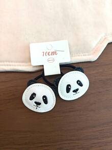 2条/4条装PU皮革儿童发圈 可爱熊猫发绳 呵护秀发 女孩发圈 - 白色 - 查看 8