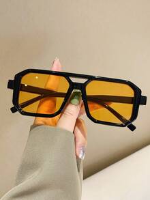 Kacamata Aviator Persegi Panjang Retro Unisex, Kacamata Mengemudi Klasik Pelindung UV untuk Perjalanan Luar Ruangan dan Liburan Pantai - Jeruk - View 2