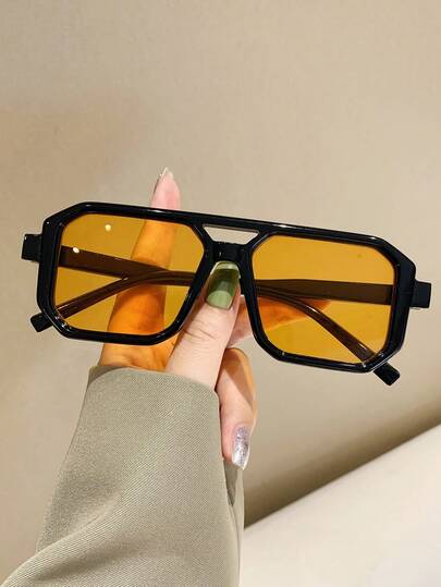 Unisex Retro Rectangular Aviator Sunglasses, Classic Fashion Eyewear For Outdoor Travel Beach Vacation Casual Wear, Summer UV Protection Driving Glasses