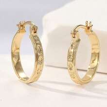 Pendientes de mujer hechos a mano con textura de cobre vintage, pendientes redondos minimalistas de moda, pendientes elegantes para uso diario - Dorado - Ver 5
