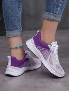 Women's Breathable Mesh Sports Shoes With Lightweight Design - 紫色 - 查看 2