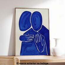 1 pieza de lienzo con un personaje abstracto azul abrazando, perfecto para decorar salas de estar, dormitorios, restaurantes y cafeterías. Una obra de arte sofisticada que también es un excelente regalo de graduación. - negro - Ver 3