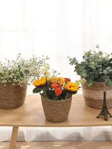 1个手工编织海草收纳篮，带塑料内衬，多用途装饰收纳篮，适用于室内/室外、阳台、客厅、卧室、露台、花园、洗衣房、桌面、台面，可收纳玩具、毛巾、化妆品、书籍、植物等，简约自然风格，节省空间 - A - 查看 8