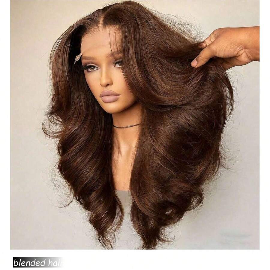 360 Full Lace Body Wave Wigs 13x4 Body Wave Lace Frontal Wigs Human Blended Hair 32 Inch 13x4 Body Wave Lace Front Wigs Human Blended Hair Pre Plucked 180% Density Wigs For Women Brown Body Wave Glueless Wig - Brown - View 1