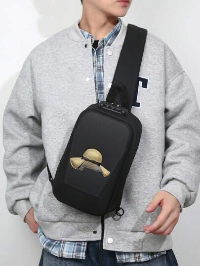 1pc Mini 3D Straw Hat Printed Anti-Theft Lock Design Casual Business Messenger Bag, Unisex, Portable For Work, Travel, Suitable As Gift For Family, Friends, Lover, Ideal For Valentine's Day