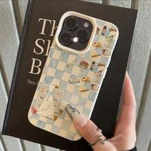 1 pieza Funda de teléfono con diseño de pato lindo y patrón de tablero de ajedrez azul y blanco, hecha de material TPU, compatible con iPhone 17 Pro Max/17/16 Pro Max/15/13/12/11, S20 FE/A15/S24/A55, Note 11/12/13 Pro, cobertura completa, protección suave anti-caídas, versión internacional, no la versión nacional - Blanco - Ver 2