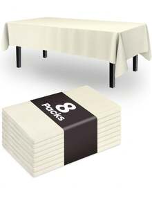Plastic Table Cloth Disposable 8 Pack, 54 X 108 Inch Table Cloths, Party, Wedding, Thanksgiving Decorations, Fall Tablecloths, Rectangle, Beige Plastic Cover, Leakproof & Sturdy, Cream, Ivory - 象牙白色 - 查看 1