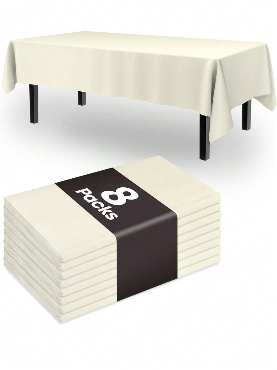 Plastic Table Cloth Disposable 8 Pack, 54 X 108 Inch Table Cloths, Party, Wedding, Thanksgiving Decorations, Fall Tablecloths, Rectangle, Beige Plastic Cover, Leakproof & Sturdy, Cream, Ivory - 象牙白色 - 查看 1
