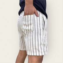 Black And White Striped Premium Linen Short Bermuda Men's Casual Basic - trắng - Xem 3