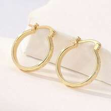 Pendientes de mujer hechos a mano con textura de cobre vintage, pendientes redondos minimalistas de moda, pendientes elegantes para uso diario - Dorado - Ver 3