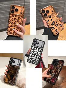1 Set Orange Shock-Proof Electroplated Phone Case With Leopard Print Pattern, Compatible With IPhone 17/Air/17 Pro/17 Pro Max/16/15/14/13/12/11 And Other Models, Suitable As A Daily Gift For Friends - Orange - View 1