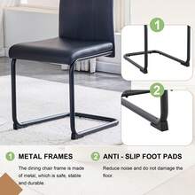 MUUOKY 2026 New Dining Chairs Set Of 2, Modern Faux Leather Upholstered Dining Room Chairs With Thick Cushioned Seat And Backrest, Sturdy Metal Legs Kitchen Side Chairs For Small Space Apartment And Living Room, Easy Assembly, Perfect For Christmas And Thanksgiving Decor - 黑色+黑色 - 查看 7