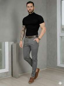 Men's Smart Casual Trousers, Premium Satin Fabric, Tailored Style, Welt Pockets - 灰色 - 查看 2