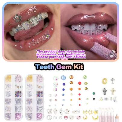 Bộ 55 món (không bao gồm keo) Trang sức răng hình bướm và đá lấp lánh nhiều màu sắc, phong cách Y2K dễ thương, thích hợp cho sử dụng hàng ngày, dự tiệc, ngày lễ, dành cho cả nam và nữ.