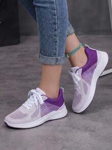 Women's Breathable Mesh Sports Shoes With Lightweight Design - 紫色 - 查看 1