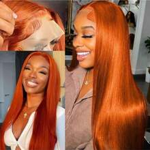 36 Inch Straight Human Blended Hair 13x4 Lace Frontal Wig Bone Straight 13x4 Transparent Lace Front Wigs Human Blended Hair For Women Straight Bye Bye Knot Wigs 180Density Ginger Orange 350 - S350 - View 5