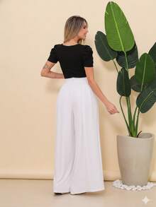 Women's Wide Leg High Waist Wide Leg Pants - Putih - View 3